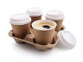 Coffee take out disposable cups in holder