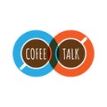 Coffee talk color flat logo. Two cups of coffee or tea icon
