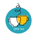 Coffee talk logo. Business meeting icon. Conversation over cup of tea symbol