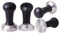 Coffee tamper with Black Wooden Handle. Set of Coffee Tamping Accessories. Royalty Free Stock Photo