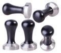 Coffee tamper with Black Wooden Handle. Set of Coffee Tamping Accessories. Royalty Free Stock Photo