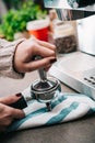 Coffee tamping Royalty Free Stock Photo
