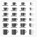 Coffee tea cup mug graphic striped icon set on white