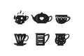 Coffee and tea cup set. Teatime mug vector icons in cartoon style. Royalty Free Stock Photo