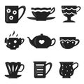 Coffee and tea cup set. Teatime mug vector icons in cartoon style. Royalty Free Stock Photo