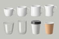 Coffee and tea cups, realistic mugs