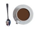 Coffee or tea filled in cup with spoon topview on isolated white Royalty Free Stock Photo