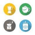 Coffee and tea flat design long shadow icons set Royalty Free Stock Photo