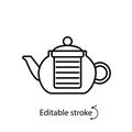 Coffee and tea glass kettler outline icon. Teapot, brewer. Editable stroke. Isolated vector stock illustration