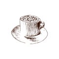 Coffee and tea. Graphic hand drawn cups vector sketch illustration. side view. Retro style. Royalty Free Stock Photo