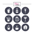 Coffee, tea icons. Alcohol drinks signs. Royalty Free Stock Photo