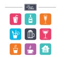 Coffee, tea icons. Alcohol drinks signs. Royalty Free Stock Photo