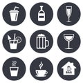 Coffee, tea icons. Alcohol drinks signs Royalty Free Stock Photo