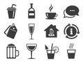 Coffee, tea icons. Alcohol drinks signs. Vector Royalty Free Stock Photo