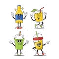 Coffee, Tea, Lemonade Or Cocktail Cartoon Groovy Cups And Bottle Characters. Unique, Vibrant Playful Vector Personages Royalty Free Stock Photo