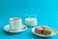 Coffee, tea milk and macarons Royalty Free Stock Photo