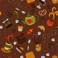 Coffee and tea. Seamless pattern. Colorful vector hand drawn doodle cartoon. Royalty Free Stock Photo