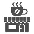Coffee and tea shop solid icon, Coffee time concept, cafe sign on white background, store with banner with a cup icon in Royalty Free Stock Photo