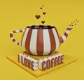 Coffee in teapot, i love coffee text 3d rendering