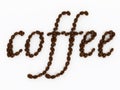 Coffee text formed with coffee beans