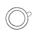 Coffee or thee cup, top view. Hand drawing sketch. Black outline on white background. Vector illustration. EPS10