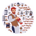 Coffee Time. Barista, utensils and coffee equipment icons. Vector illustration. Royalty Free Stock Photo