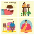 Coffee time, break and relaxation vector concept cards. Vector illustration in flat design style Royalty Free Stock Photo