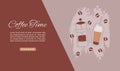 Coffee time, cafe, hot drinks dessert expresso and cappuccino web banner cartoon vector illustration.