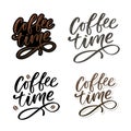 Coffee time card. Hand drawn positive quote. Modern brush calligraphy. Hand drawn lettering background. Ink illustration. Slogan Royalty Free Stock Photo