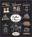 Coffee time chalkboard designs set for cafe or restaurant.