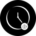 Coffee time, clock, watch  black circle icon. Concept of UI design elements. Digital countdown app, user interface kit, mobile cl Royalty Free Stock Photo