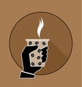 Coffee time, coffee break. Isolated cartoon. Hand holding cup of hot drink. Man Hand Paper Coffee Cup Latte Flat Design Vector Il