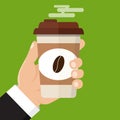 Hand holding cup of hot drink. Coffee time, coffee break. Isolated vector illustration Royalty Free Stock Photo