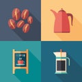 Coffee time flat square icons set. Royalty Free Stock Photo