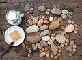 Coffee time,foot pebbles background