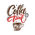 Coffee time hand drawn lettering isolated on white background. Vector Illustration Royalty Free Stock Photo