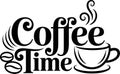 Coffee time lettering vector design with coffee cup and coffee beans decoration Royalty Free Stock Photo