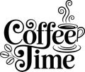 Coffee time lettering vector design with coffee cup and coffee beans decoration Royalty Free Stock Photo