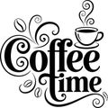 Coffee time lettering vector design with coffee cup and coffee beans decoration Royalty Free Stock Photo