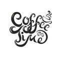Coffee time phrase banner modern calligraphy lettering handwritten black text isolated on white background vector. Royalty Free Stock Photo