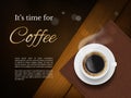 Coffee time poster. Advertizing placard with brown coffee cup and place for text vector picture Royalty Free Stock Photo