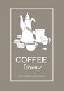 Coffe time poster with lettering,coffepot,cup and cakes