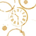 Coffee Time Ring Stains and Clock Face Royalty Free Stock Photo