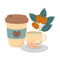 Coffee time, takeaway cups tea seeds branch fresh aroma beverage