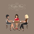 Coffee time. Three girls in the cafe