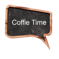 Coffee time word concept on speech bubbles from wood on white background Royalty Free Stock Photo