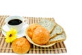 Coffee times with breads on bamboo mat Royalty Free Stock Photo