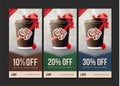 Coffee to Go Discount Vouchers. Coffee Ripple Cup with a Red Ribbon.