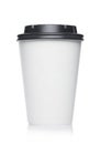 Coffee to go in a disposable cup with grey plastic lid on a white background Royalty Free Stock Photo