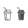 Coffee to go line and glyph icon. Iced coffee vector illustration isolated on white. Coffee in paper cup outline style Royalty Free Stock Photo
